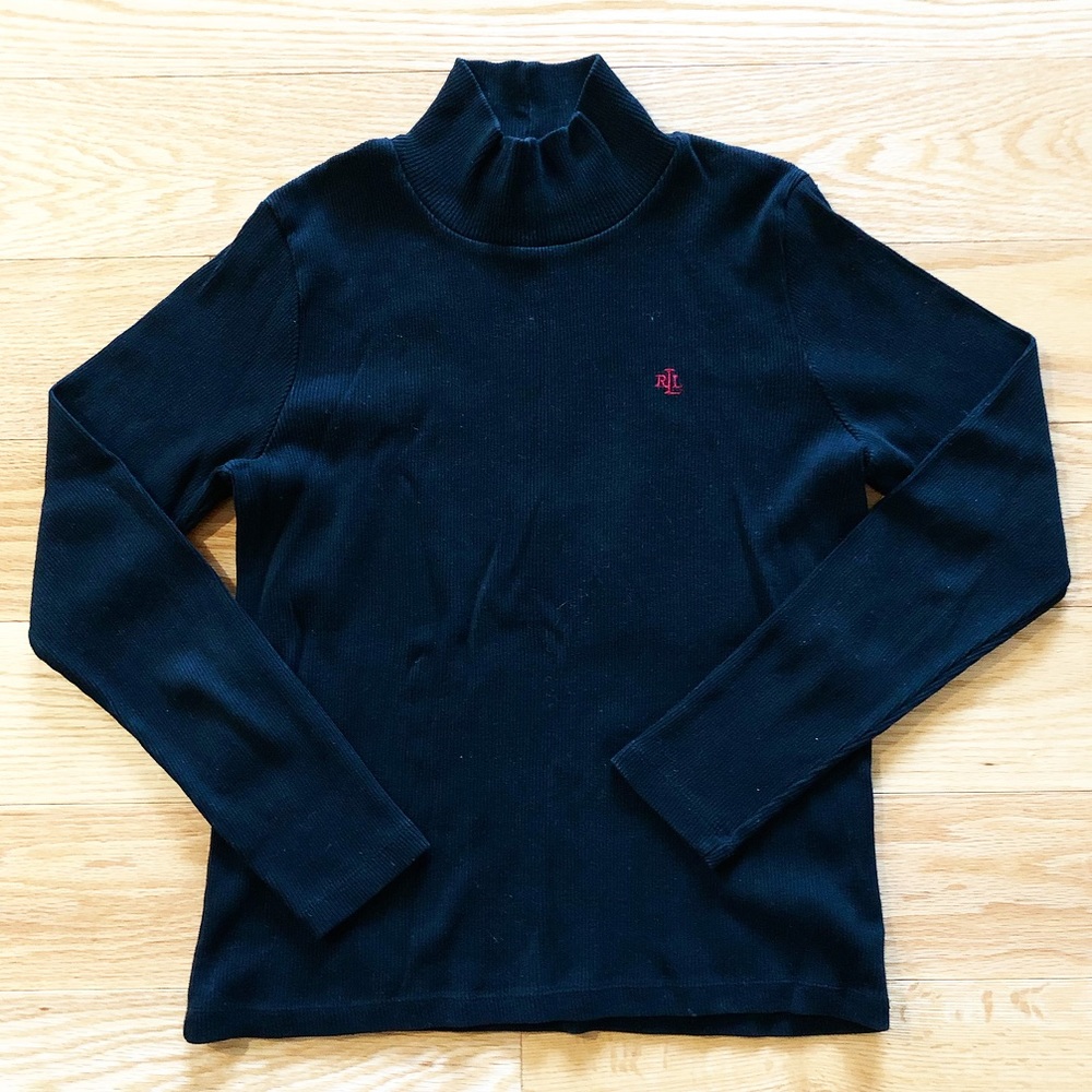 Black Ralph Lauren ribbed mock-neck shirt